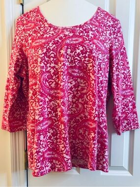 Liz Claiborne Top Jersey Pink Paisley Floral Scoop Long-Sleeve cotton stretch L